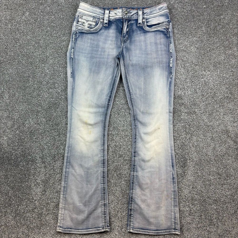 Vintage Rock Revival Jeans Women 29 Raven Boot Cut Light Wash Denim Flap Pocket